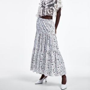 Zara A-line Floral Print Maxi Skirt Bloggers XS-S